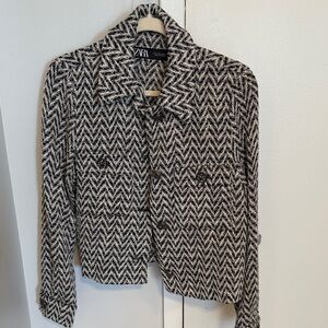 Zara Black and White Herringbone Jacket